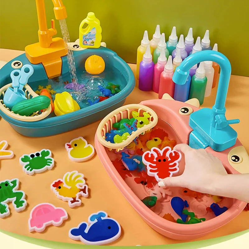 

Water Elf Toy Kit with Water Sink Kids Toys Kitchen Sink Toy with Running Water DIY Aqua Fairy Educational Toys Children Gift