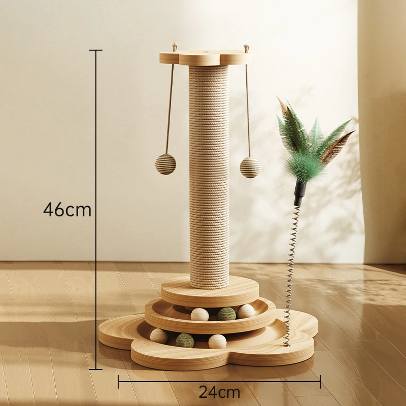 

Sisal Cat Scratch Pillar Solid Wood Cat Turntable Cats Grab Column Kitten Climbing Frame Cat Teaser Stick Sisal Balls Pet Toys