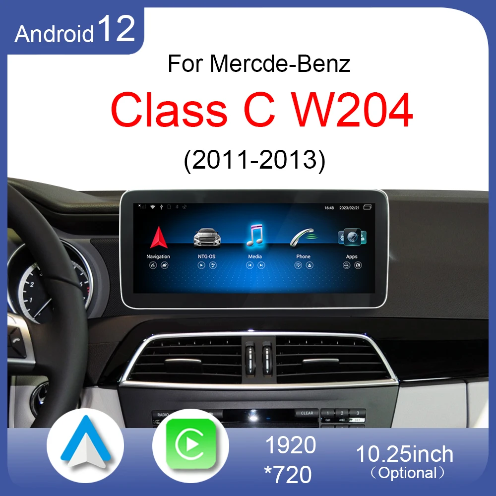 

For Mercedes Benz C W204 C200 260 300 2011 to 2013 Android 12 CarPlay Car DVD Radio GPS Navigation Multimedia Player HD Screen