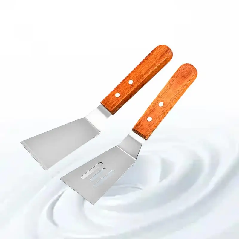

Premium Stainless Steel Cooking Spatula with Durable Wooden Handle - Ideal for Teppanyaki and More