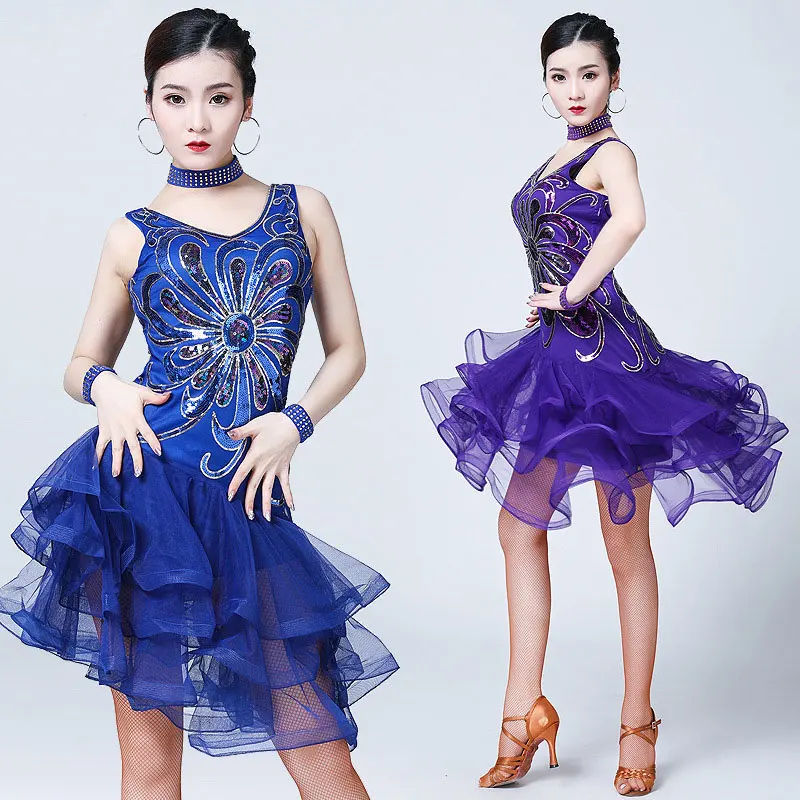 

Adult Women Ladies Tango Ballroom Competition Dresses Women Latin Salsa Dancewear Sequin Stage Dance Dresses Costume