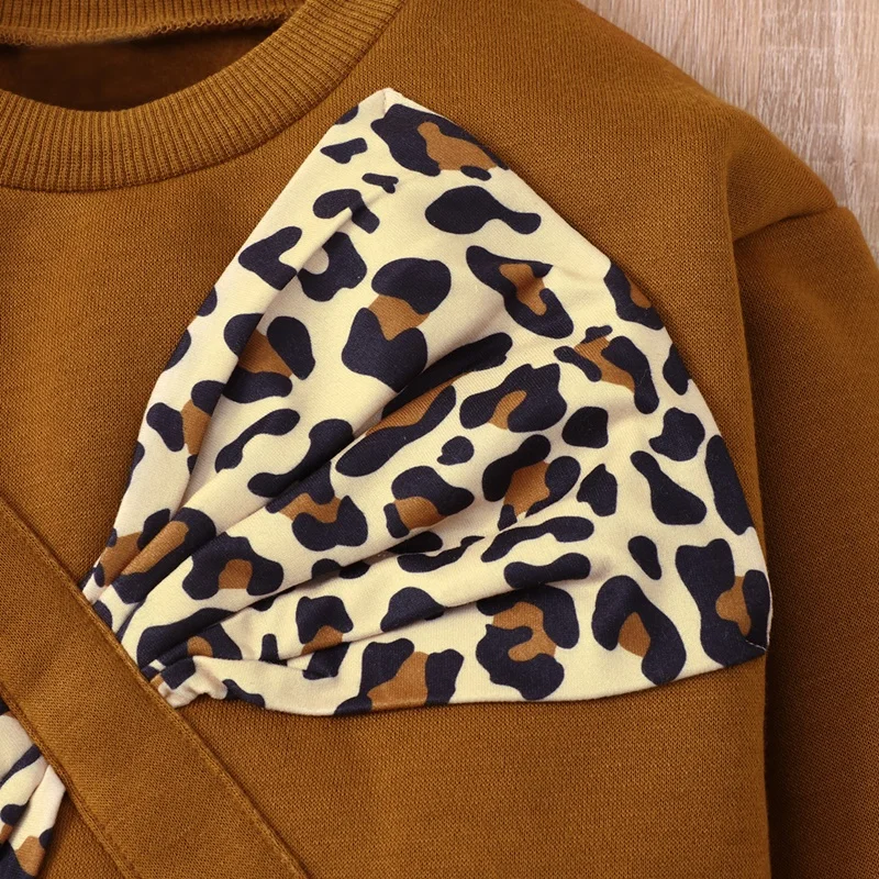 Toddler Girl Outfits Spring Fall Girls Clothing Sets Leopard Print Bow Long Sleeve Tops+boot Cut Pant Fashion Kids Clothes 1-6Y