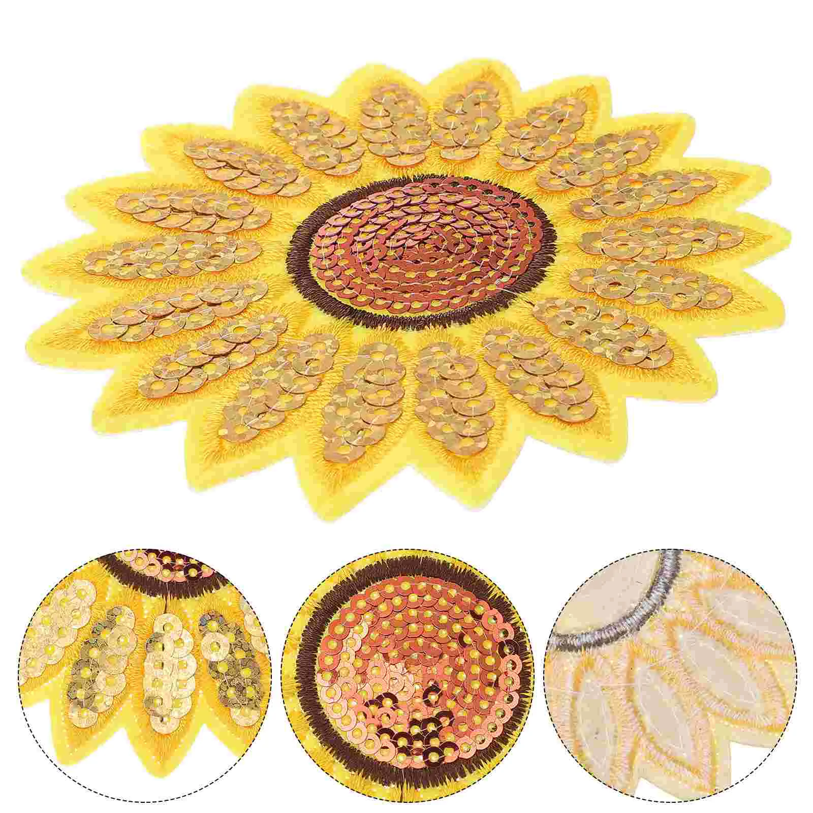 

12pcs Clothing Glitter Beaded Sunflower Pattern Stickers Clothes Dress Hat Sewing Applique for Children