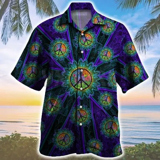 

Trippy Peace Sign Pattern Hawaiian Shirt 3D All Over Printed Hawaiian Shirt Men's For Women's Harajuku Casual Shirt Unisex