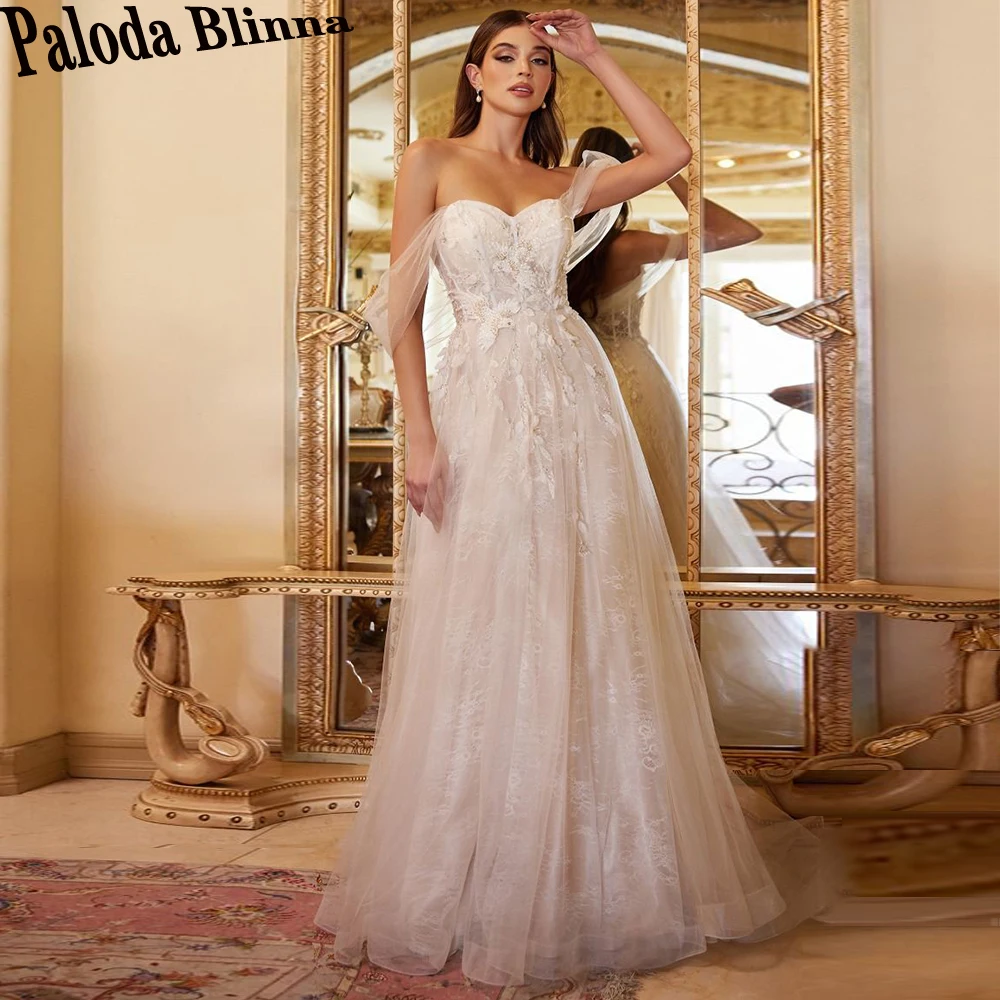 

Paloda Elegant Cap Sleeve Wedding Dresses For Women Strapless Appliques Court Train Lace Tulle Backless Vestido De Noiva 2023