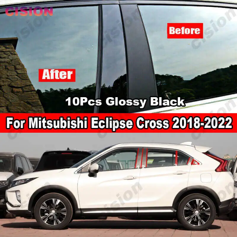 

6x Car Window Door BC Pillar Post Cover Trim Carbon Fiber Black Mirror Effect PC Sticker For Mitsubishi Eclipse Cross 2018-2022