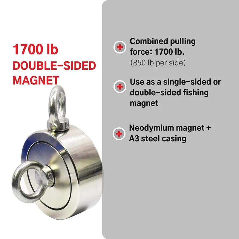 

Magnetics 1700 lb Combined Neodymium Fishing Magnet 3.7" Double-Sided Strong with Eyebolt CONVENIENCE ниодимовый магнит