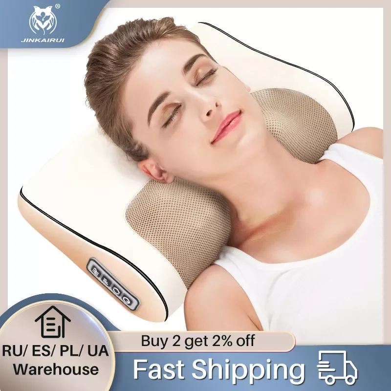 

JinKaiRui Neck Massage Pillow Infrared Heating Shiatsu Massager Device Kneading Massage with wave curve design healthy Massager