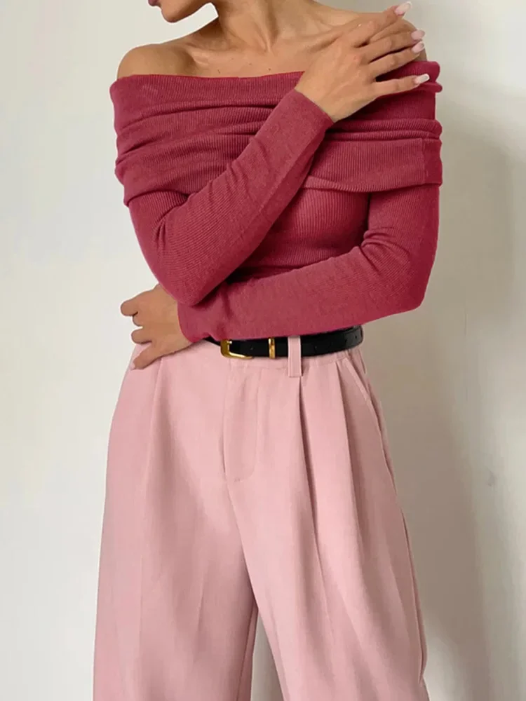 Осень-зима 2024 пуловеры модная уличная одежда сексуальные футболки с плечами