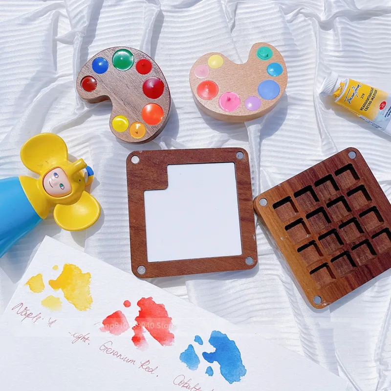 Палитра для акварели пустая Ins Wind Travel Portable Mini Paint Box Color Matching Magnetic Wooden Painting Supplies.