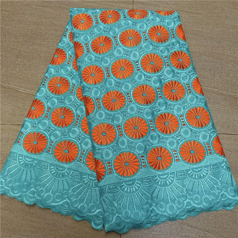 

5 Yard Dry Lace Fabric 2022 Latest Heavy Beaded Embroidery African 100% Cotton Swiss Voile Popular Dubai Style HL062003