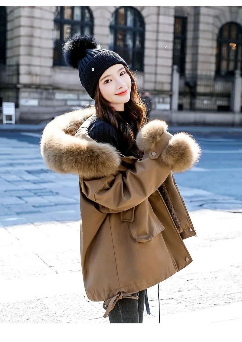 Faux Lamb Wool Coats Long Sleeve Hooded Zipper Short Fur Coat Women Outwear Solid Green Winter Thick Jackets High Quality Trench