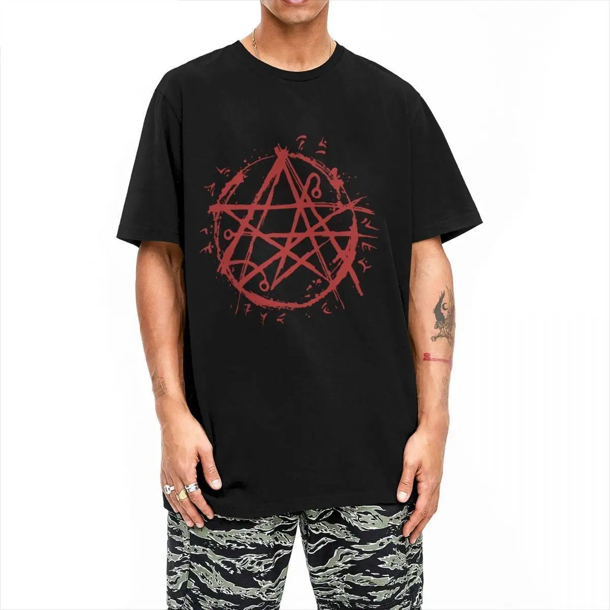 Leisure Necronomicon Sigil Lovecraft Symbol Occult T-Shirts Men Round Neck 100% Cotton T Shirt Short Sleeve Tee Shirt 6XL Tops