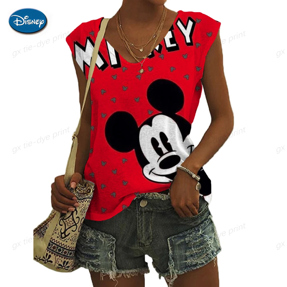 

Майка женская с принтом Микки Мауса, пикантная модная уличная одежда без рукавов, Свободный Повседневный Топ в стиле Харадзюку, на лето