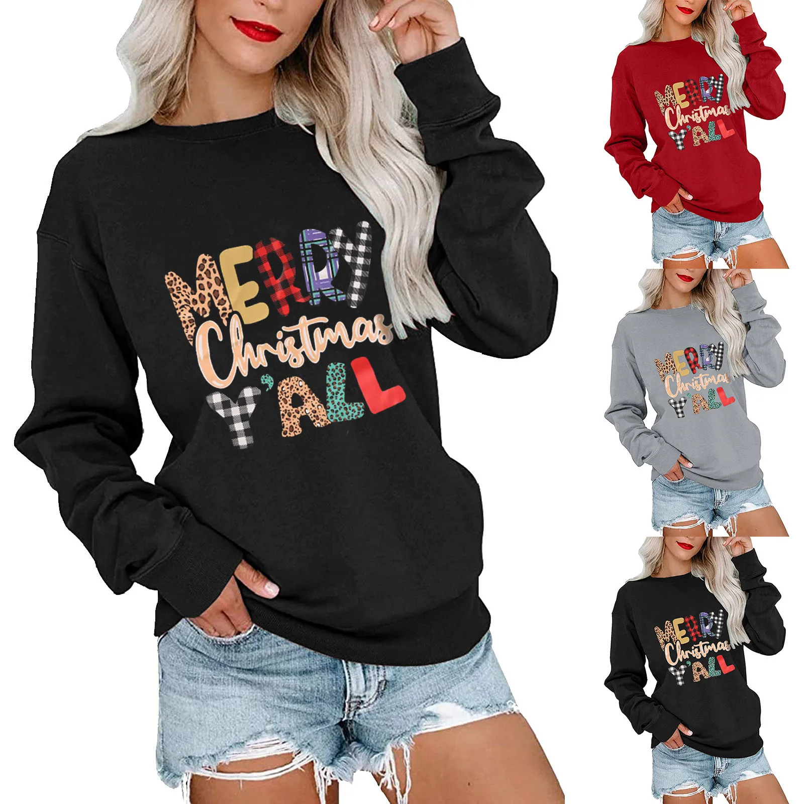 

Женский пуловер на молнии, женский модный свитшот с рождественским принтом и круглым вырезом, длинные богемные куртки, Женский свитшот с за...