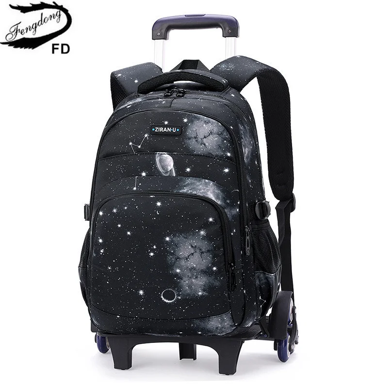 

Fengdong middle boys school bag with 6 wheels folding trolley backpack junior school student detachable rolling wheeled backpack