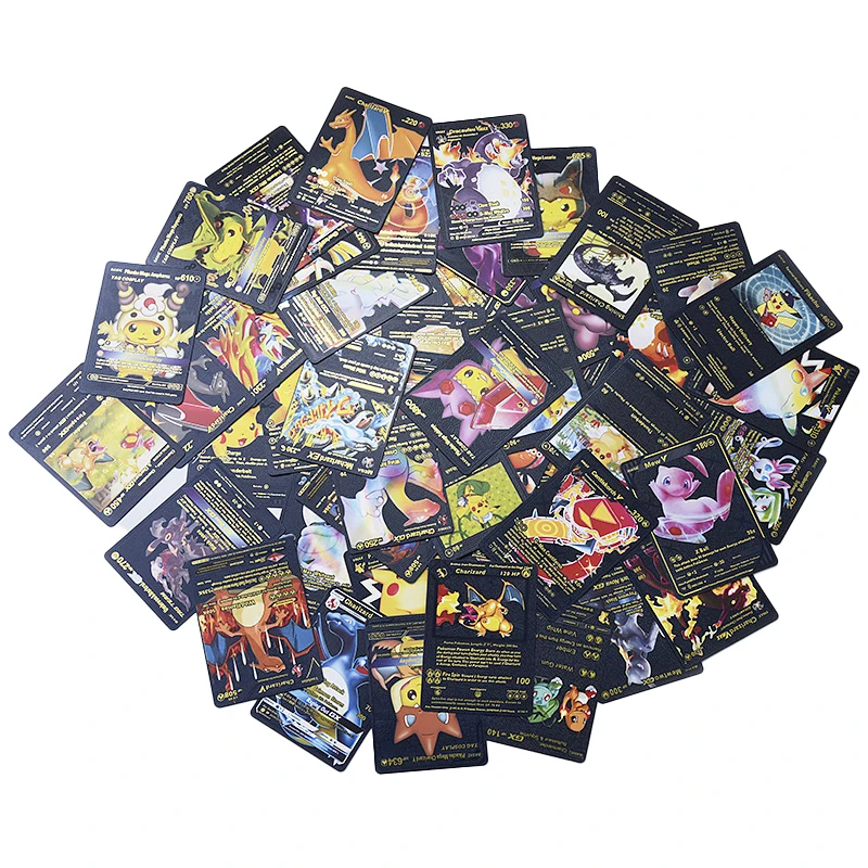 

English Black Pokemon letter Card Toy original Gold Silver Figure Charizard Anime Collection game Cards children Birthday Gift