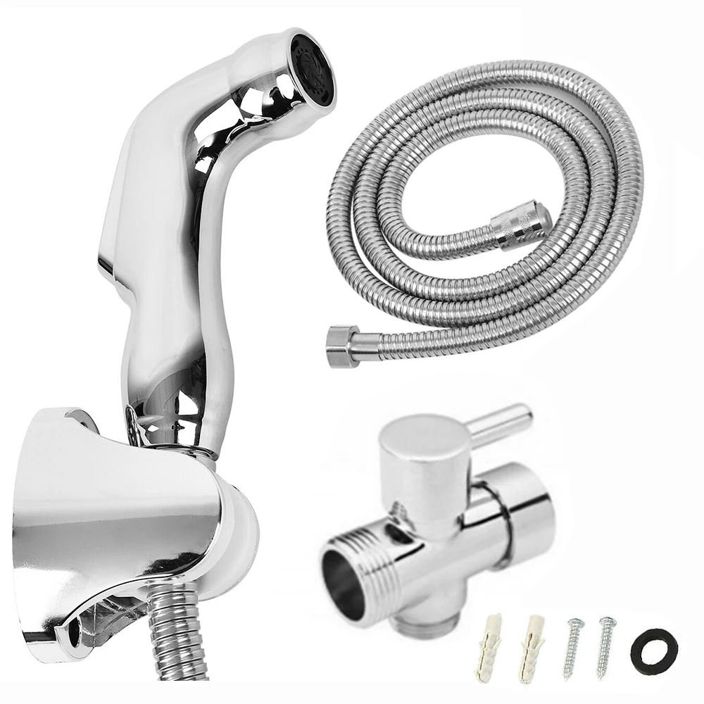

Honhill Toilet Hand Bidet Faucet Bathroom Bidet Shower Sprayer Brass T adapter 1.2m Hose Tank Hooked Holder Easy install