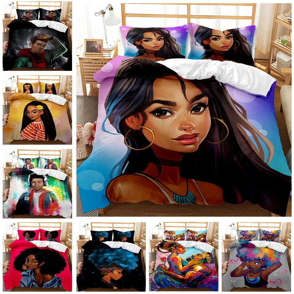 

Black Girl Bedding Set Twin,Black Girl Magic Art Comforter Cover ,Cute African American Girl Printed Duvet Cover Sets,King Size