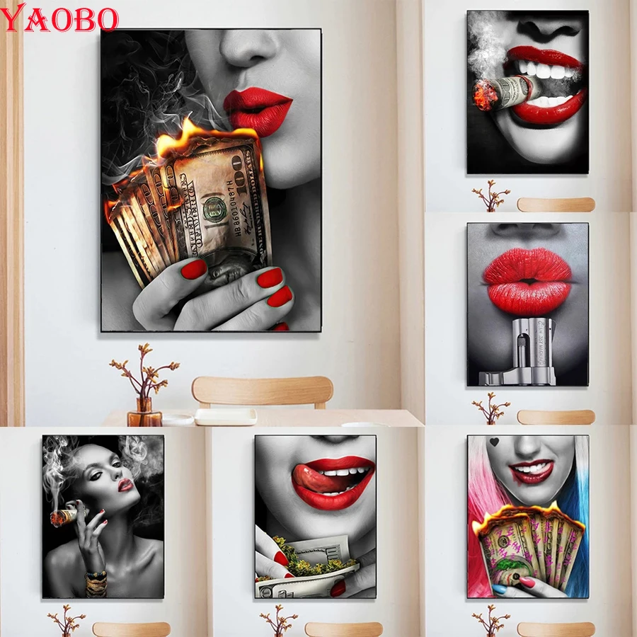 DY Diamond Mosaic Sexy Girl Burning Money Cross Stitch Diamond Embroidery Full Square Round Drill Painting Kit Handmade Gift