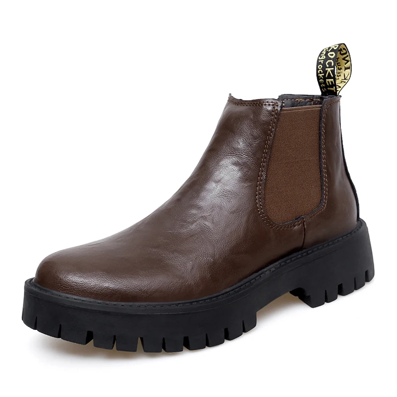 Мужские кожаные короткие ботинки челси на толстой подошве повседневные