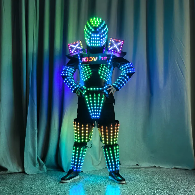 Фото Светодиодный светящийся костюм-меха Symphony Armor: Электрический световой костюм для выступлений с экраном-прокруткой и светящимися элементами №4