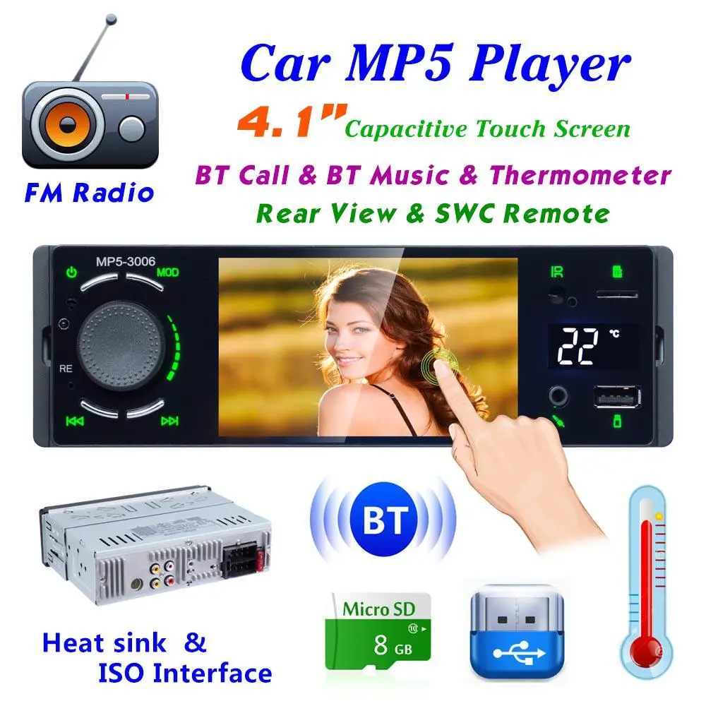 

4.1 Inch Car Bluetooth MP5 Radio Car Hands-free Calling Android Mobile Phone Interconnect With Temperature Function