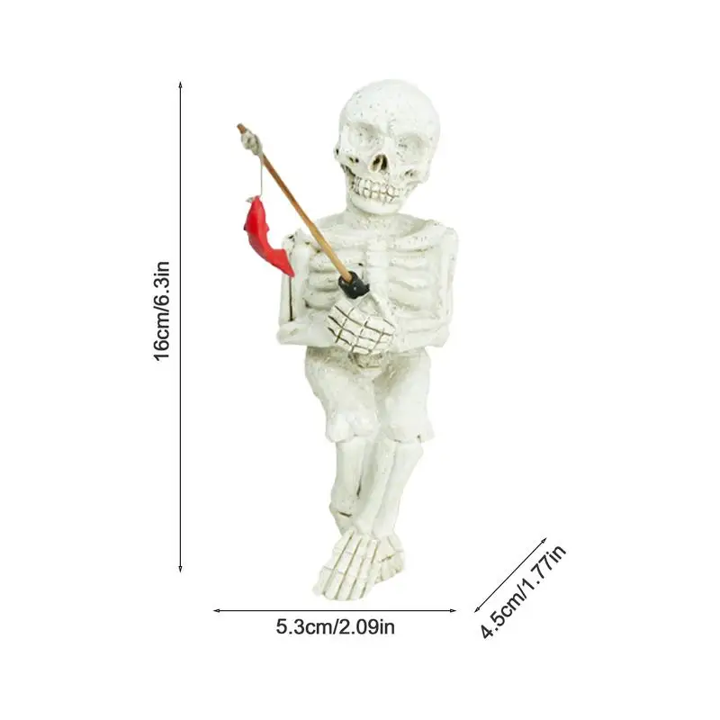 Фигурка черепа Хэллоуин Рыболовный скелет Садовая статуя Садовый аксессуар для