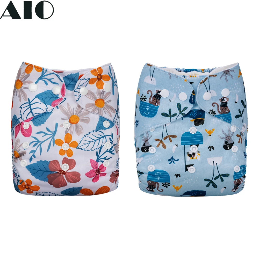 

[AIO] 2PCS/Set Ecological Nappy Adjustable Infant Newborn Training Pants Baby Waterproof Cloth Diaper Fit 3-15KG (No Insert)