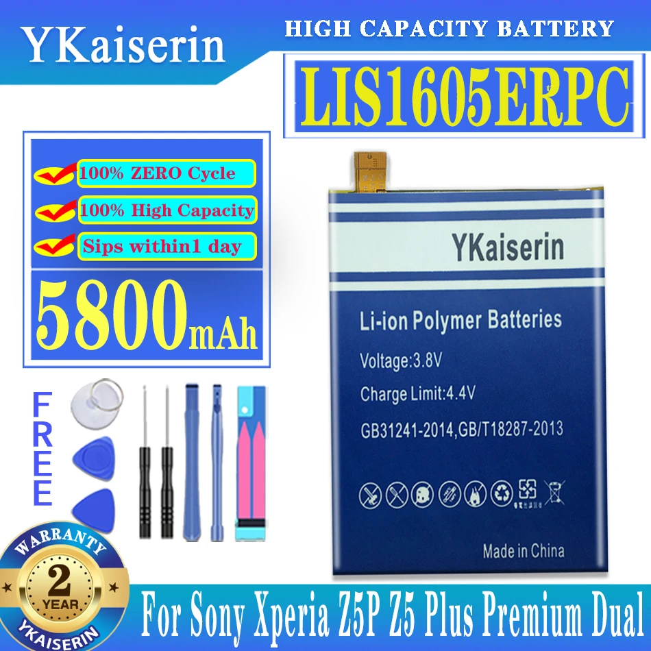 

Аккумулятор ykaisin для Sony LIS1605ERPC, батарея для SONY Xperia Z5 Premium Z5P Dual E6883 E6853, 5800 мач + Бесплатные инструменты
