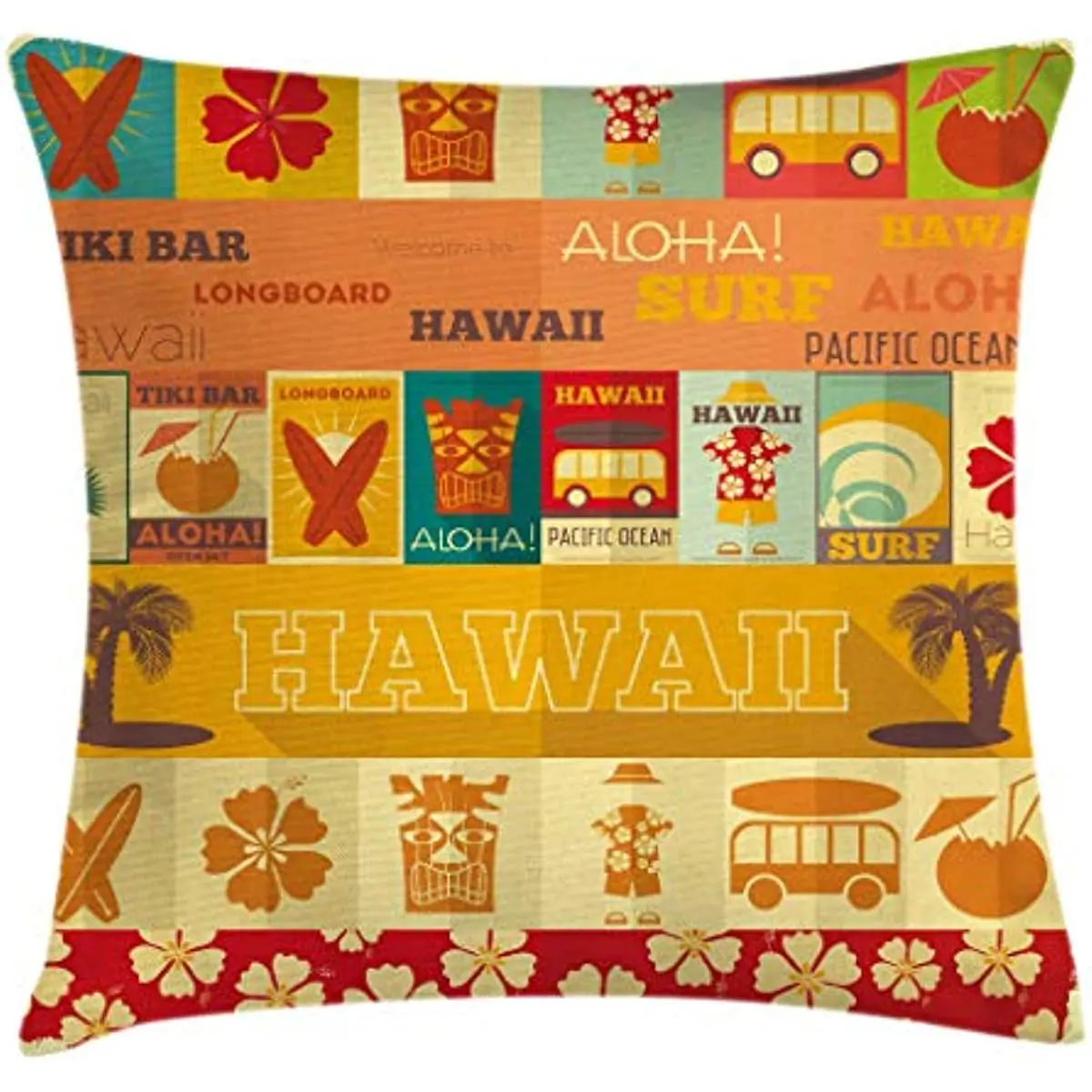 

Наволочка для подушки Tiki Bar, наволочка для подушки в стиле ретро, для путешествий, с узором в виде открыток, для праздника, для летнего сезона ...