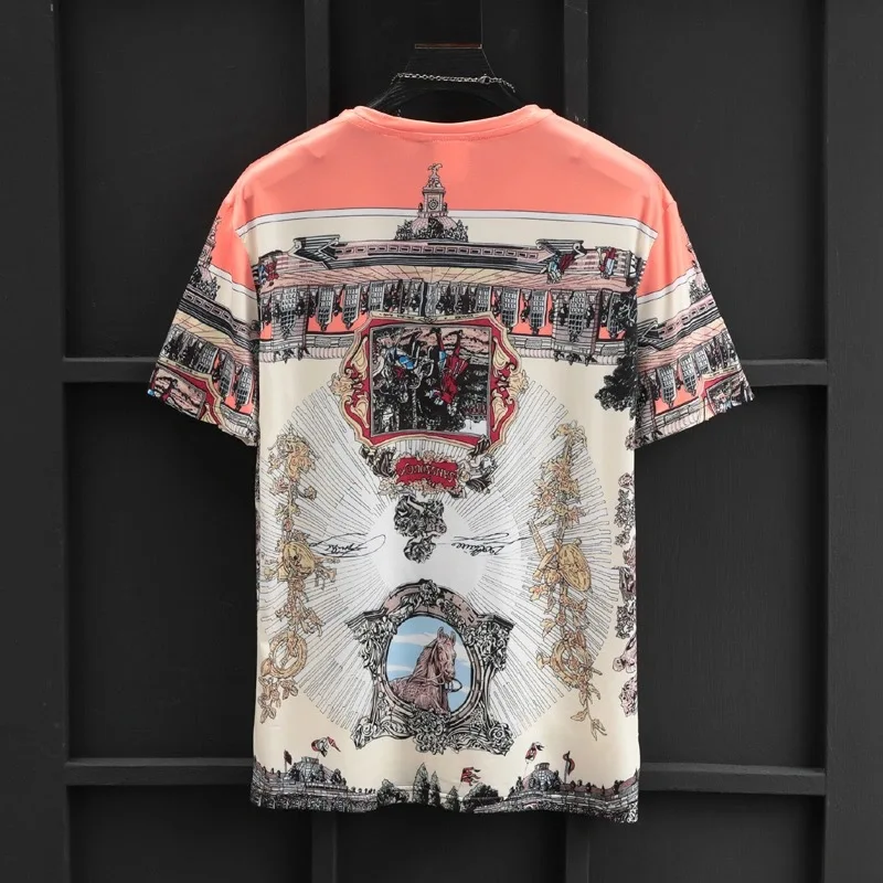 

Men's Fashion New Printed Short-Sleeved High-Quality T-Shirt Ice Silk Flower T-Shirt Round Neck Breathable Top