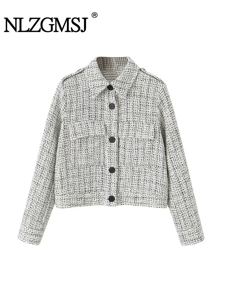 

Женская твидовая рубашка с двойными карманами, на пуговицах