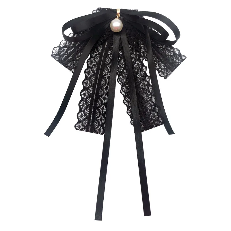 Pearl student Bow Tie Shirt women's streamer small fragrant wind cloth art lace bow tie Brooch clothing accessories