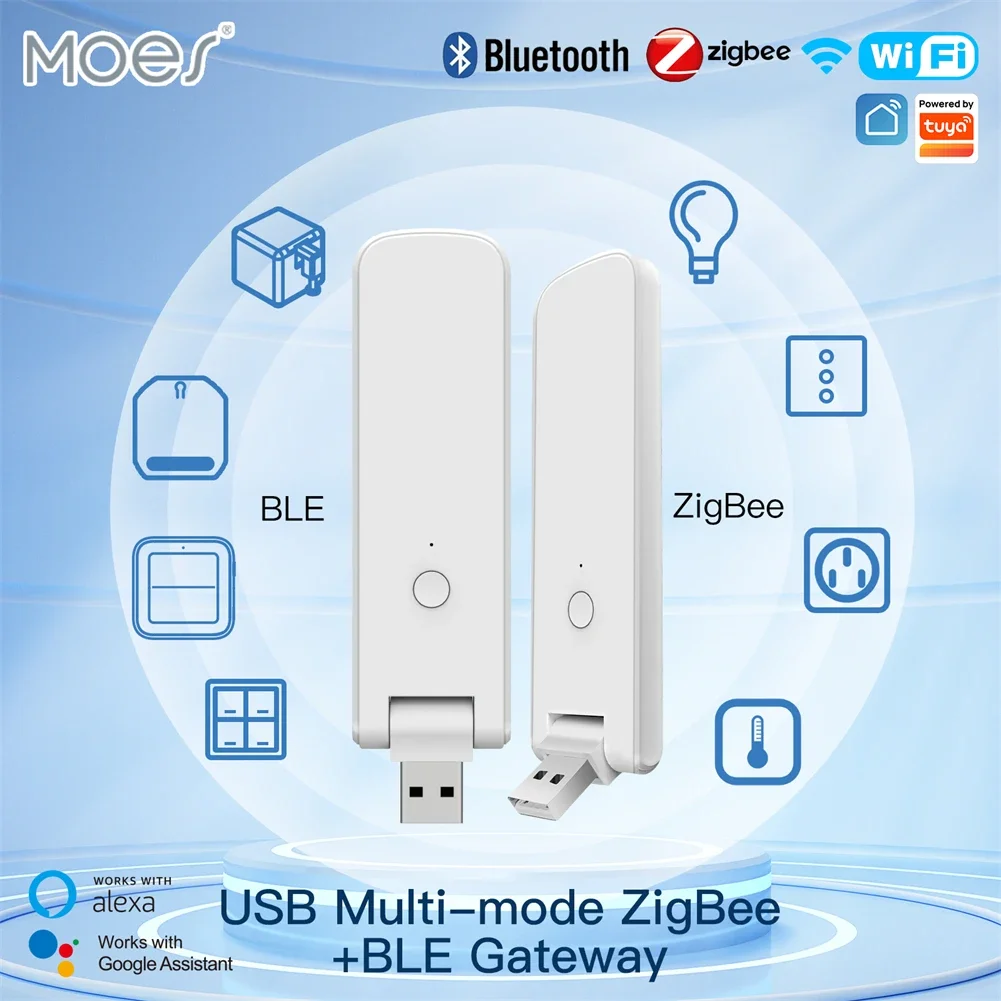 

MOES Tuya Smart USB Multi-mode Gateway Bluetooth+ZigBee Wireless Hub Control Smart Home Control Compatible with Alexa GoogleHome