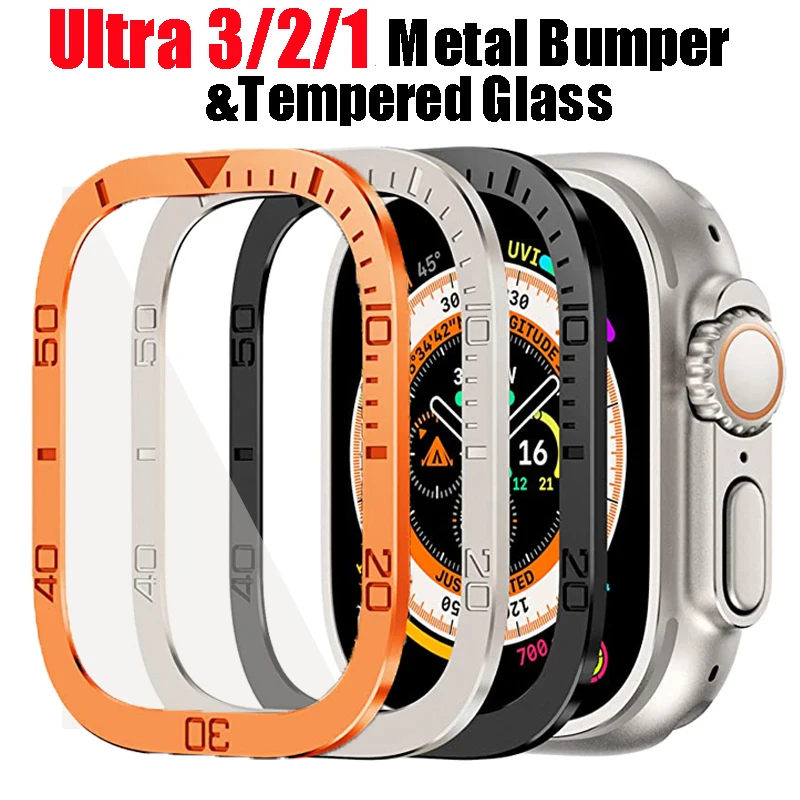 Screen Protector For Apple Watch Ultra 49mm Case Accessories Metal Cover Frame+Tempered Glass For iWatch Ultra 3 49mm Bezel Ring