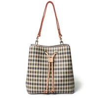 drawstring bucket bags for women handbags 2022 designer luxury fashion crossbody shoulder tote bag cowhide lattice solid color