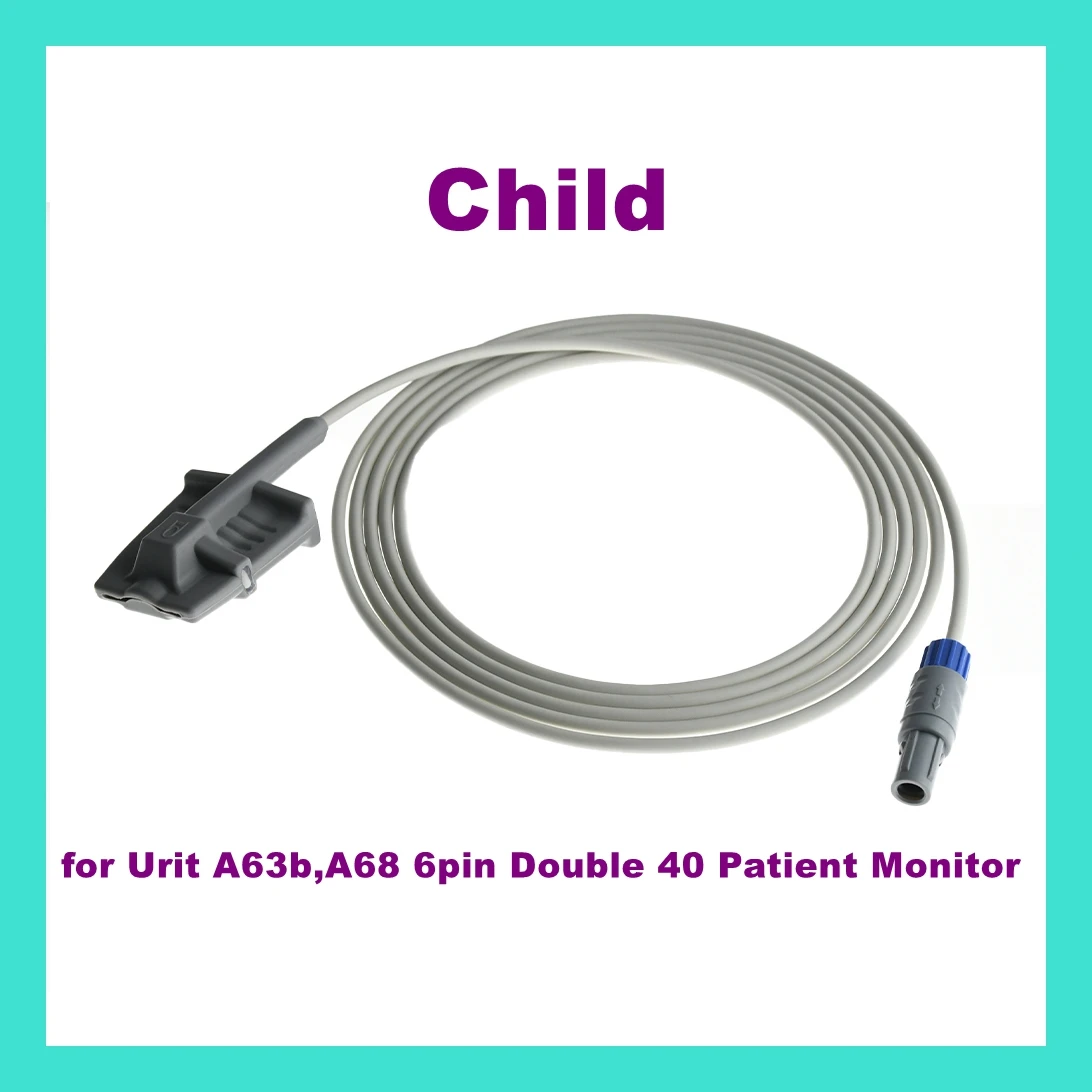 

Child Finger Clip Ear Clip Silicone Long Cable Reusable Spo2 Oxygen Sensor for Urit A63b,A68 6pin Double 40 Patient Monitor