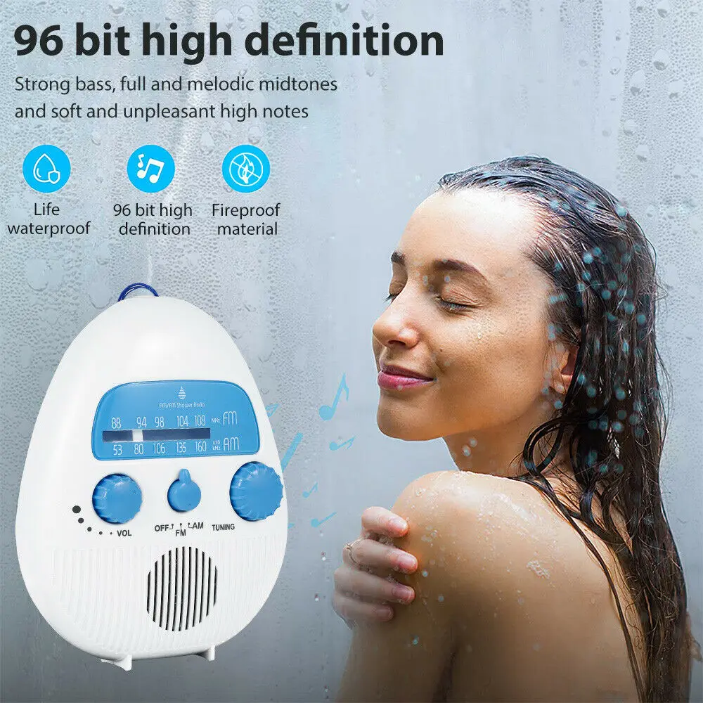 

FM/AM Mini Portable Shower Radio Bathroom Waterproof Hanging Music Speaker Indoor Desktop ABS Electronic Stereo Build Multiband