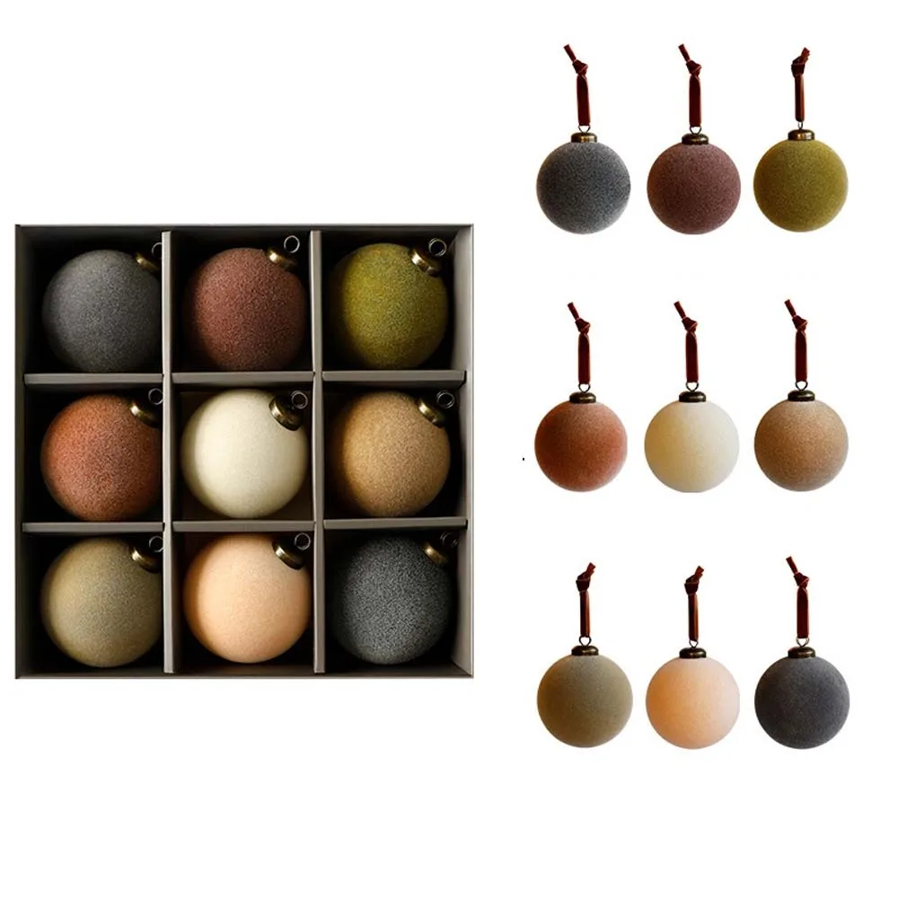 

Флокированные новогодние шары 9 шт. 8 см