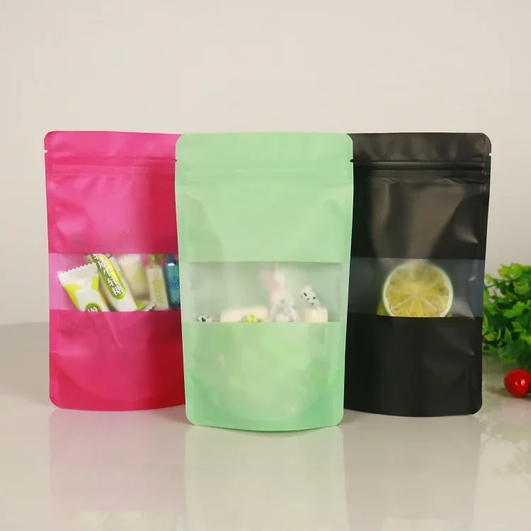 

Colourful Standup plastic bag with matt window and zipper,Gift Dried Food Fruit Tea packaging Pouches Zipper Self Sealing bag