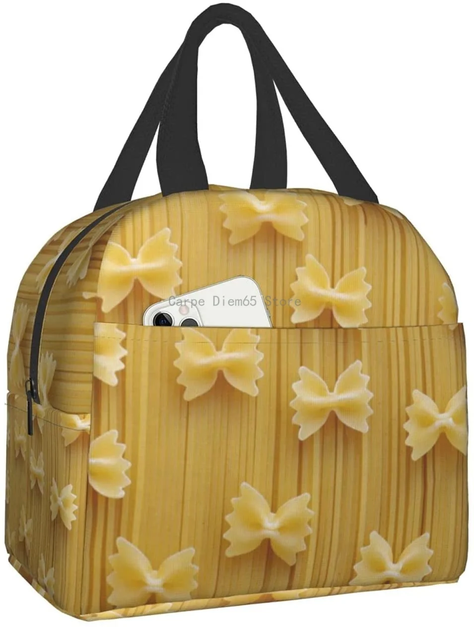 

Pasta Noodles Insulated Lunch Tote Bag Soft Liner Floral Reusable Snack Bag With Pocket