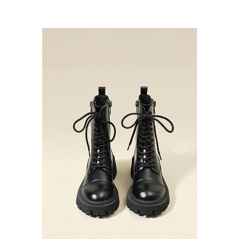 

Autumn and winter new thin black Martin boots thick-soled thick-heeled short boots plus velvet warm high-heeled women's boots