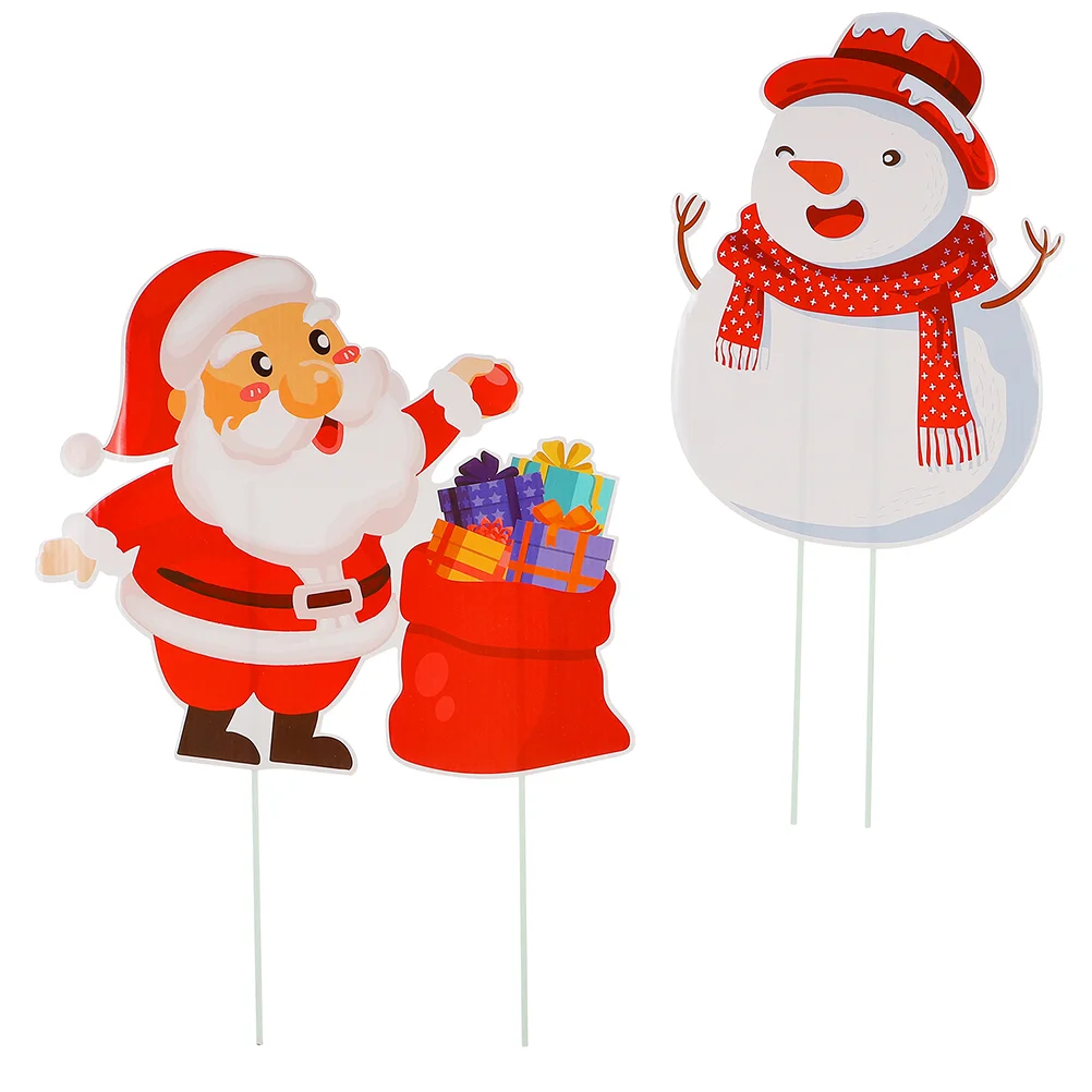 

2pcs Christmas Garden Sign Christmas Snowman Stake Christmas Lawn Stakes Decor Props Santa Claus Stake Sign Street Sign Board