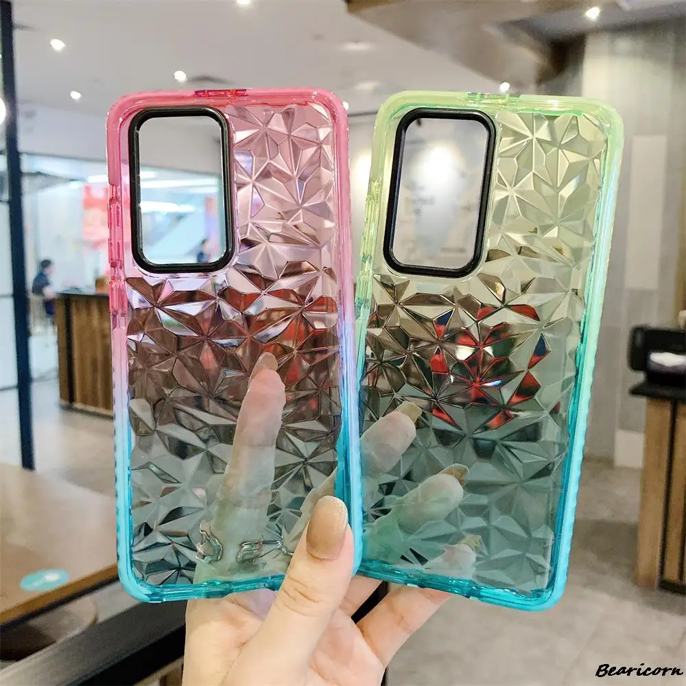 

Diamond Pattern Phone Case For Huawei P20 P30 P40 Lite Honor 20 30s 30 Pro Plus View 30 Rainbow Gradient Clear Shockproof Cover