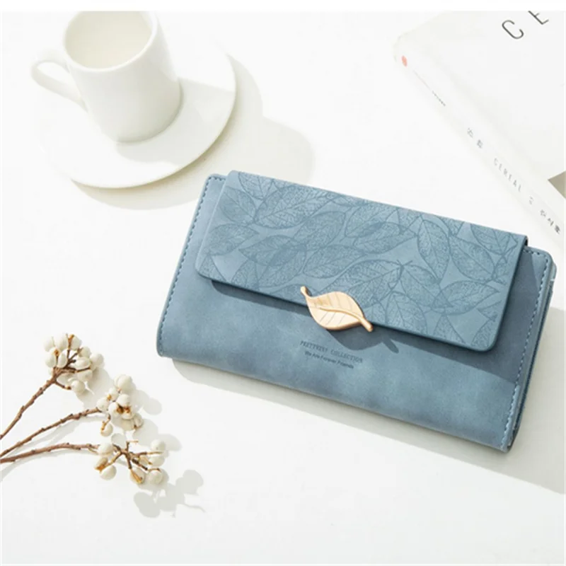

Leaf Decoration Ladies Long Wallets With Zipper Coin Purse & Card Holder Female Purses High Capacity Wallet For Women