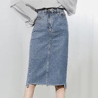 hot sale 2022 new summer jeans skirt women high waist denim skirts female knee length saia faldas casual pencil skirt for girls