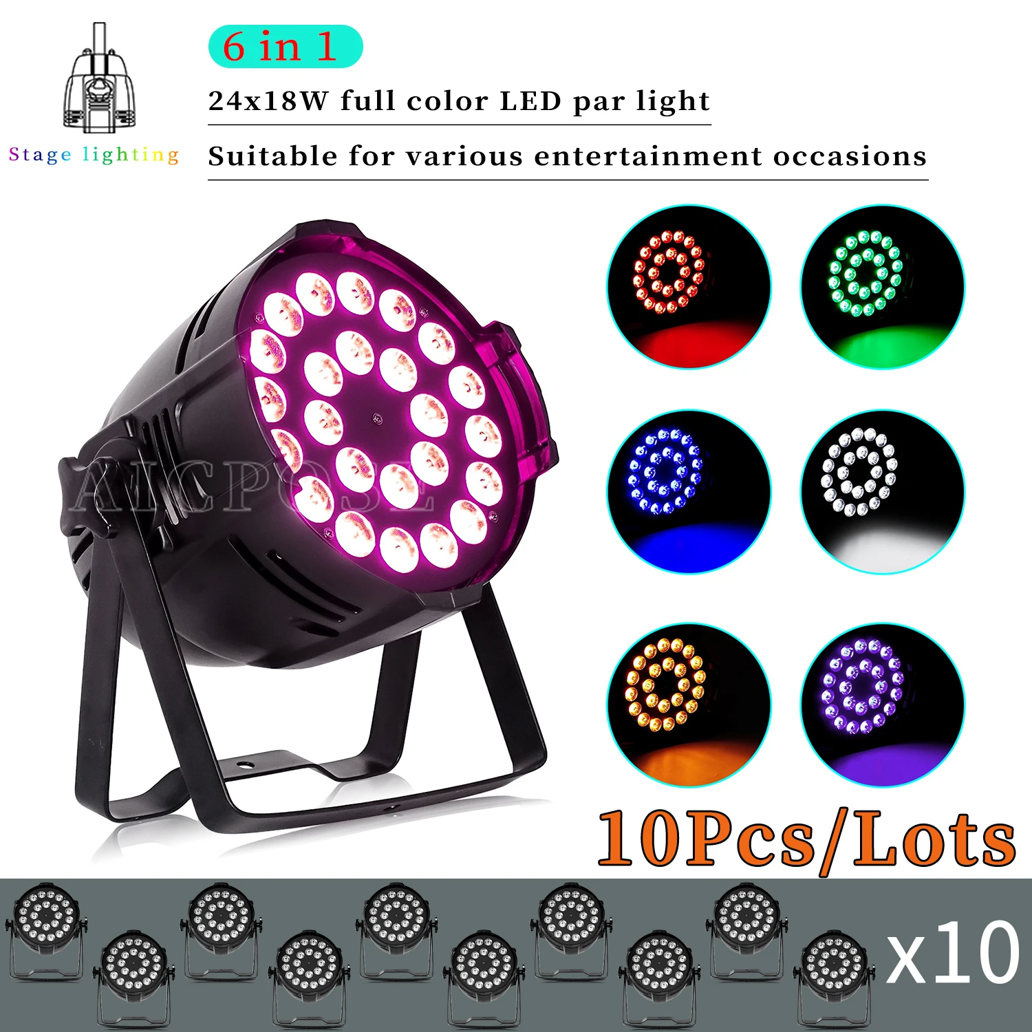 

10Pcs/Lots 24x12W/24x18W RGBWA UV 6 in 1 LED Par Lights Aluminum Stage Spotlight DMX Control DJ Disco Equipment Lighting