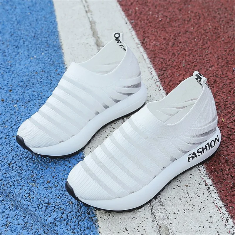 Summer Women's Wedge Shoes Knitted Mesh Sneakers Inner Raised Platform Women's Shoes 2022 Fashion Outdoor Leisure Walking Shoes