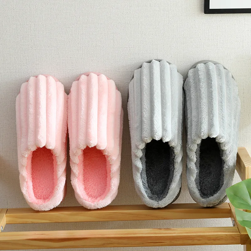 

Winter New Women Men Simple Thick Bottom Cotton Slippers Ladies Home Household Non-slip Warm Plush Slippers Couples Slides